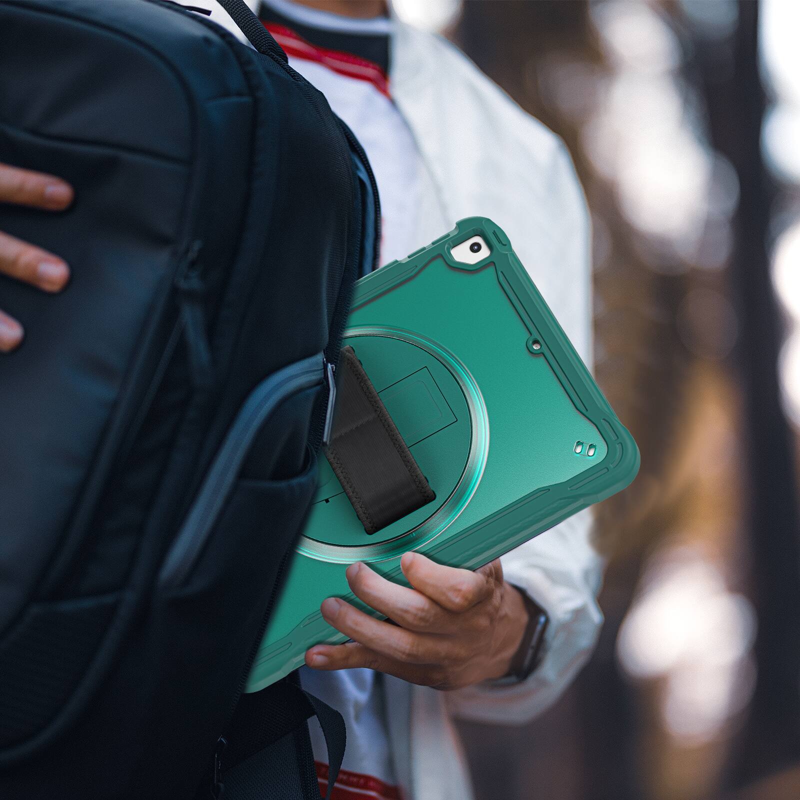 Alt View 3. Dteck - Rugged Case for Apple iPad (6th Generation) 9.7" 2018 Built-in Screen Protector, Shockproof Kickstand Cover with Strap - Darkgreen.
