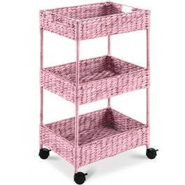 Best Choice Products - 3-Tier Water Hyacinth Rolling Nursery Caddy w/ Wheels, Utility Cart, Storage Organization - Pink