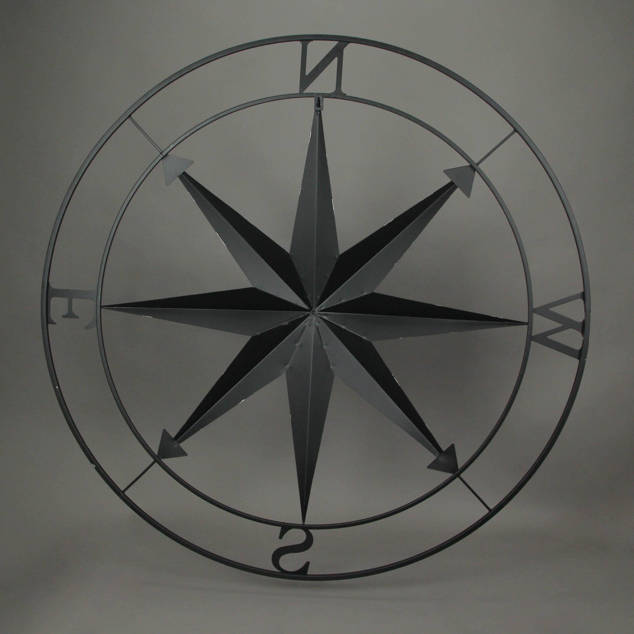 Alt View 2. Zeckos - Black Indoor Outdoor Metal Compass Rose Hanging Wall Decor 39.5 Inch Diameter - Black.