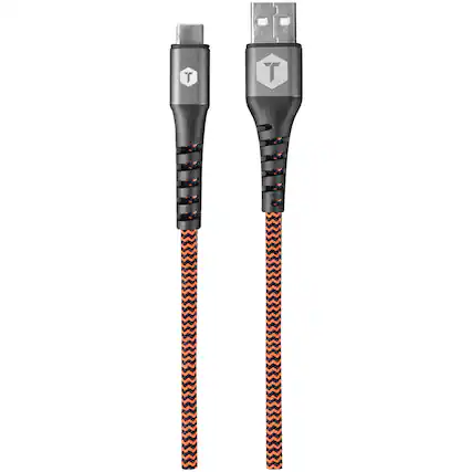 Front. ToughTested - Charge & Sync USB-A to USB-C Hi-Speed Braided-Fabric Cable, 6ft - Black.