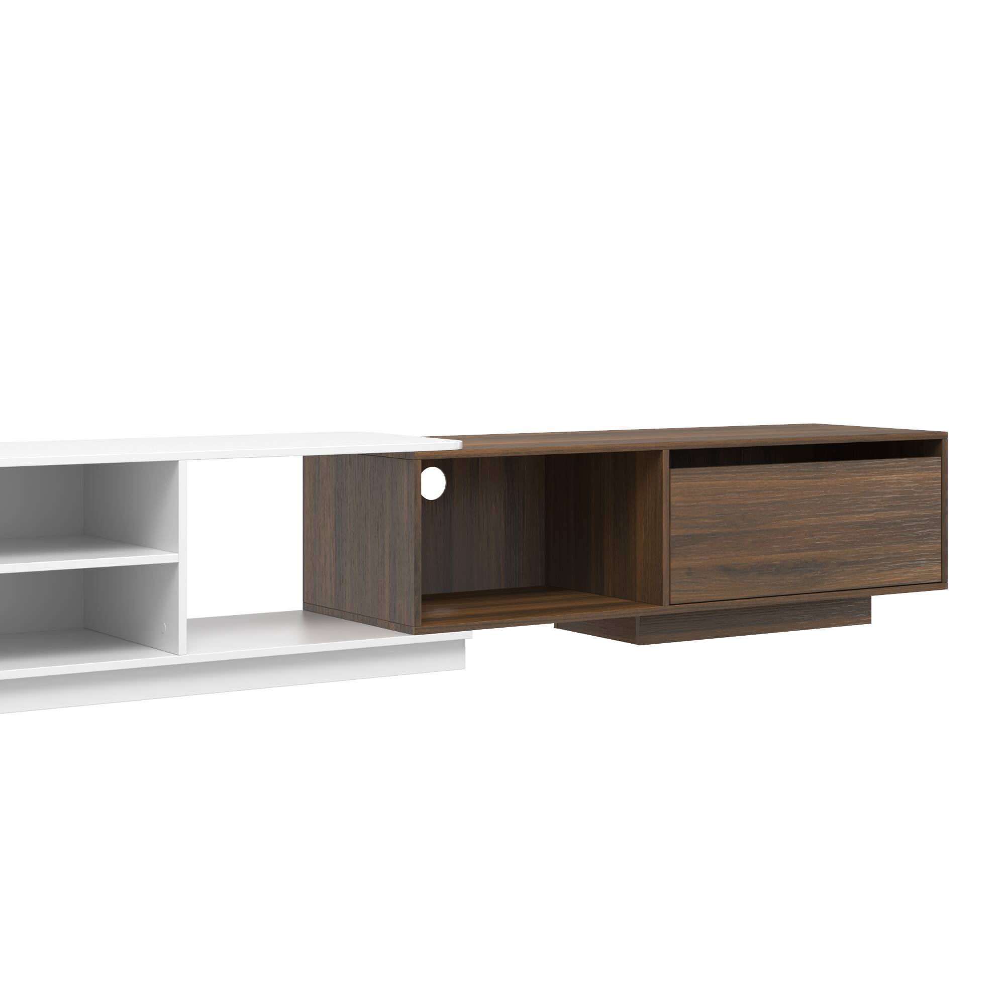 Alt View 1. Famapy - Extendable TV Stand, Modern Entertainment Center with Drawers, Open Shelves and Cable Management - Dark Walnut & White.
