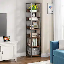 Tribesigns - Industrial Corner Bookshelf with Storage Shelves and Book and Decor Display for Living Room and Kitchen - Brown