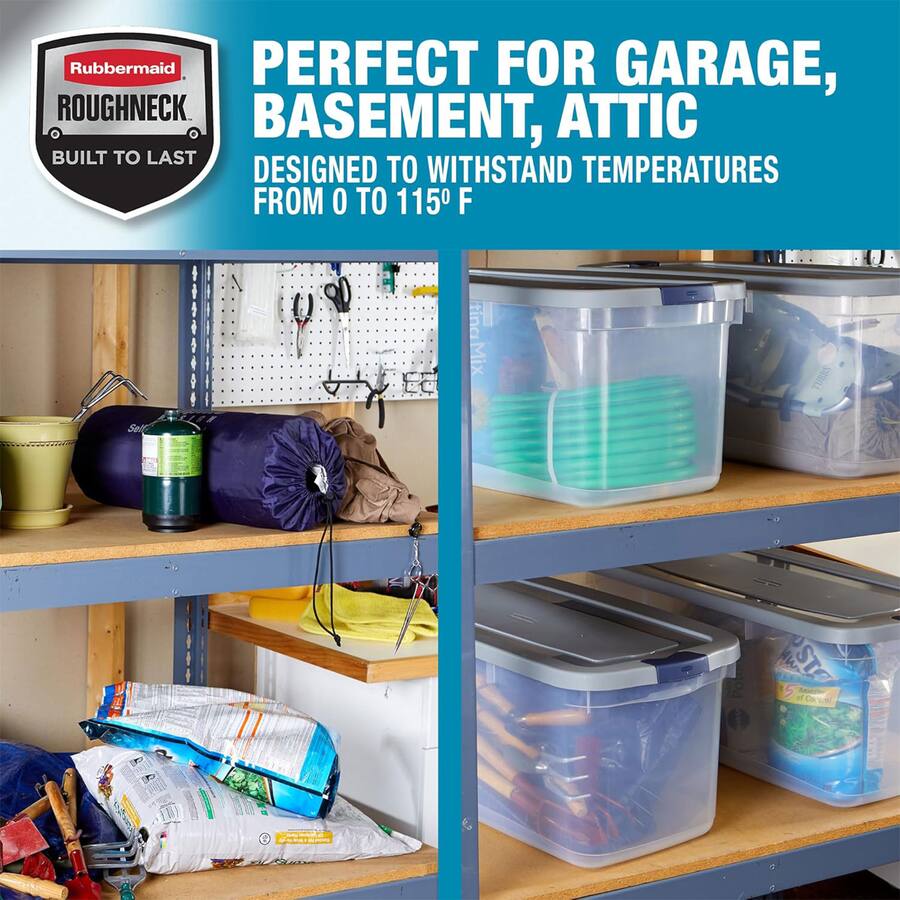 RubberMaid 4 Pack Roughneck Storage Containers, Stackable Totes, 95 ...