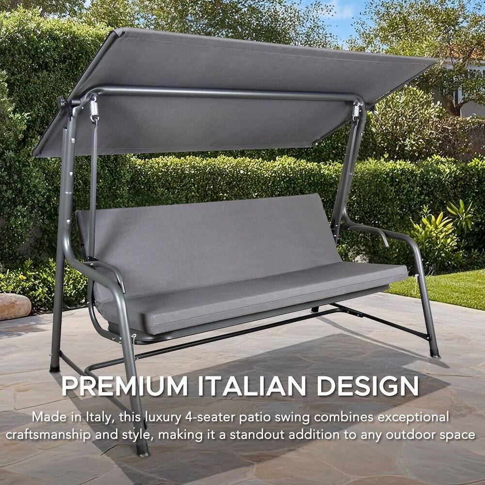 PREMIUM ITALIAN DESIGN

Made in Italy, this luxury 4-seater patio swing combines exceptional craftsmanship and style, making it a standout addition to any outdoor space