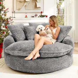 Anysun - Oversized Round Comfortable Chenille Foam Chair with Pillows - Light Gray