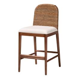 bali & pari - Nadim Modern Bohemian Seagrass and Acacia Wood Counter Stool - White/Natural Brown/Natural Seagrass