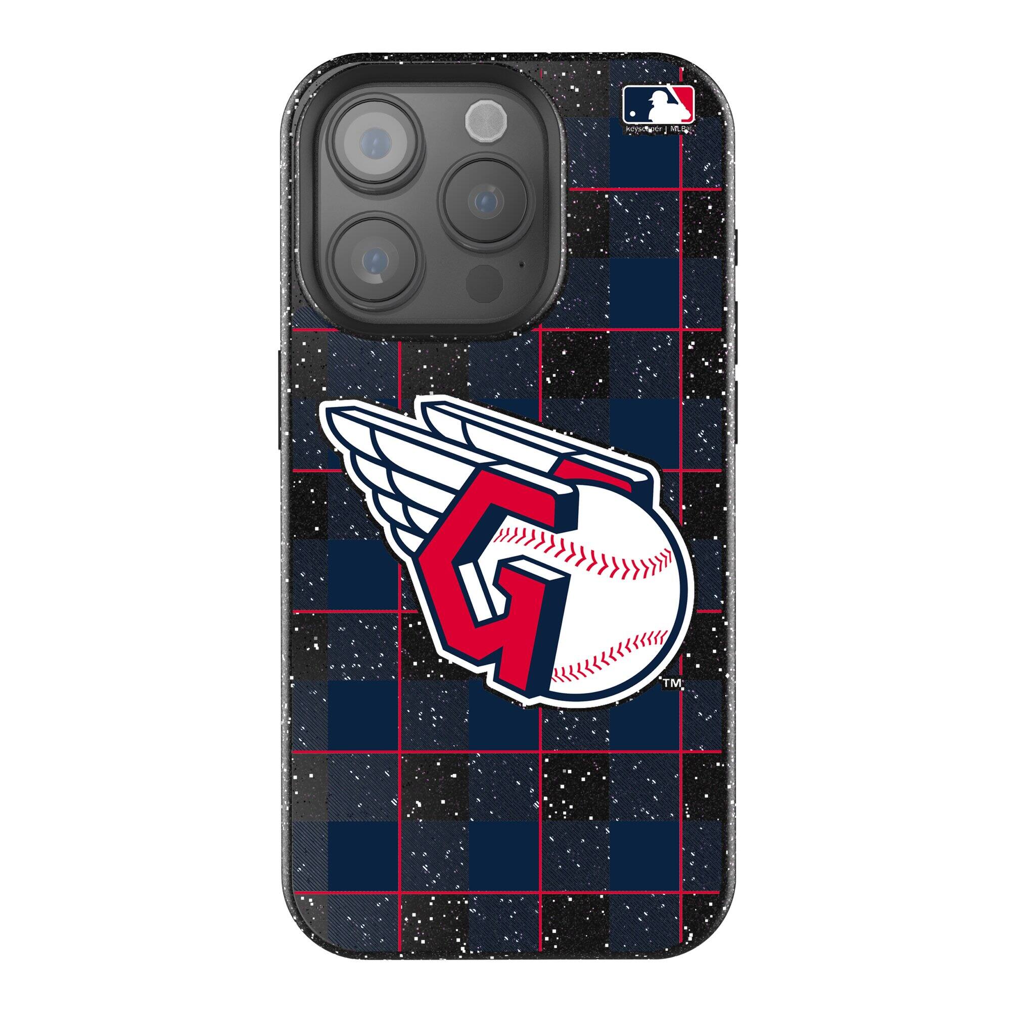 Keyscaper - MLB - Cleveland Guardians Plaid Bling iPhone Case - 14 - Black
