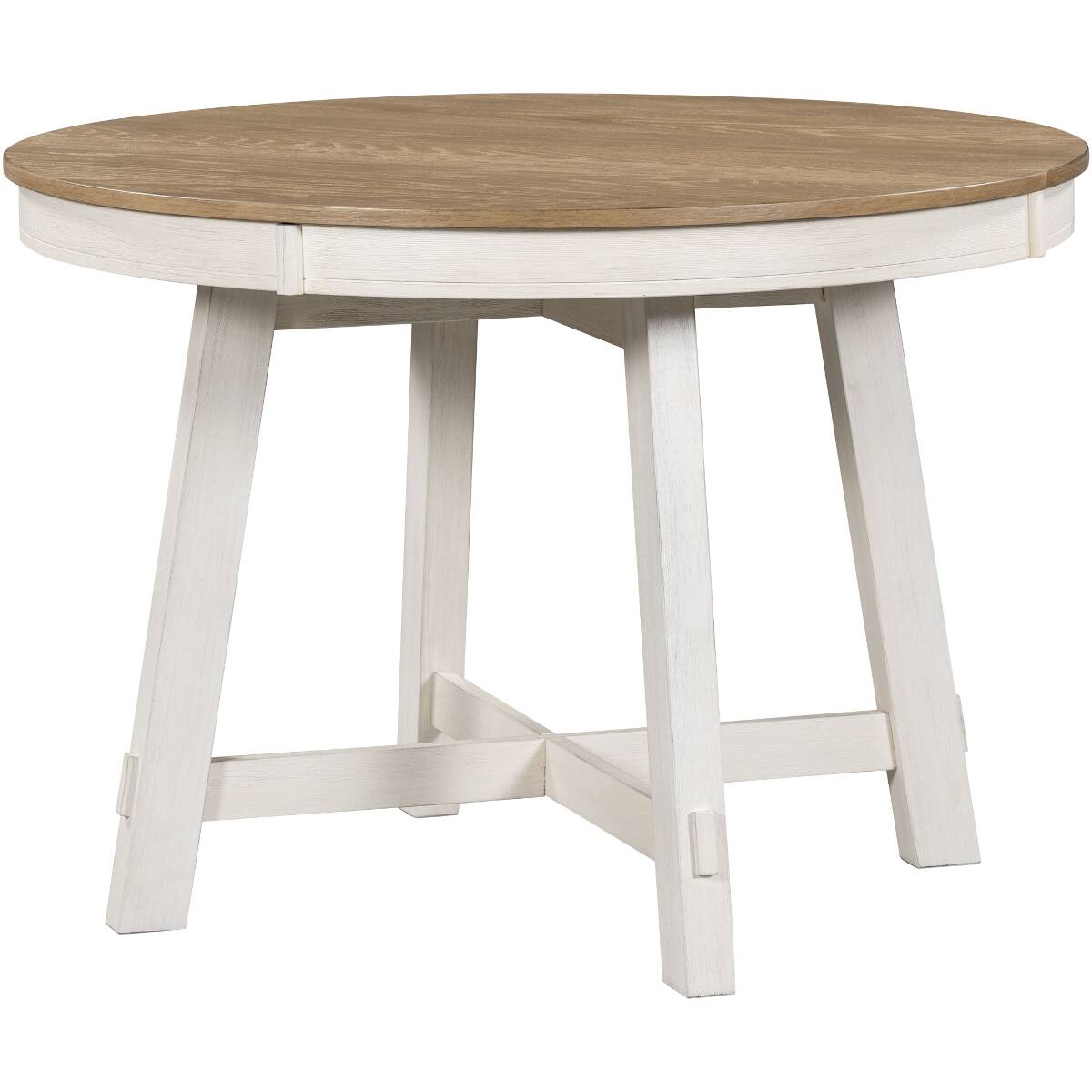 Loheer Round Extendable Dining Table, Oak Veneer Top, Natural Wood and ...