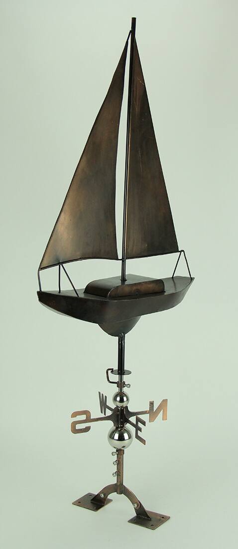 Alt View 1. Zeckos - Antique Copper Finish Metal Sailboat Weather Vane with Roof Mount - Brown.