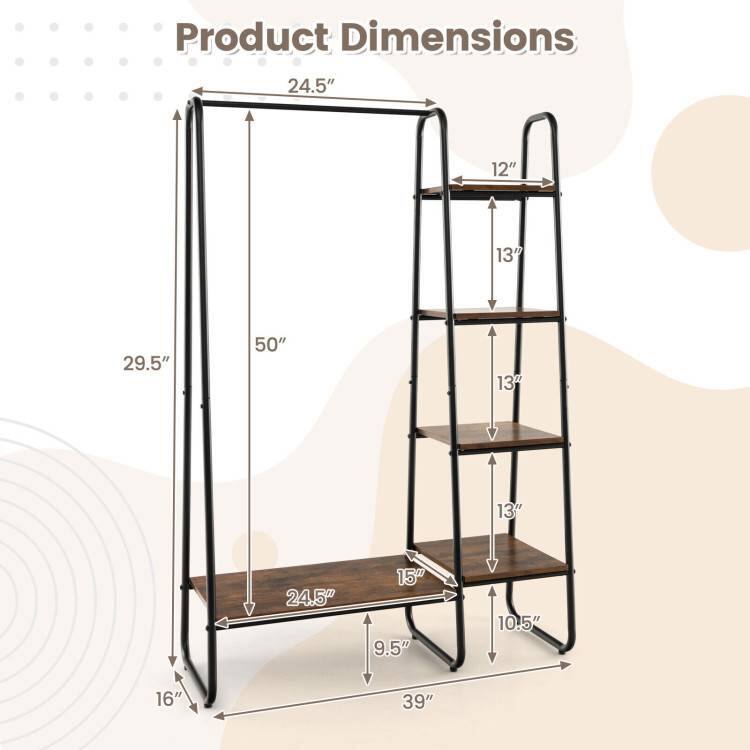 Product Dimensions:  
- Height: 50"  
- Width: 24.5"  
- Depth: 12"  
- Shelf 1: 13"  
- Shelf 2: 13"  
- Shelf 3: 13"  
- Shelf 4: 15"  
- Shelf 5: 10.5"  
- Base: 24.5" x 16"  
- Overall Width: 29.5"  
- Overall Depth: 39"