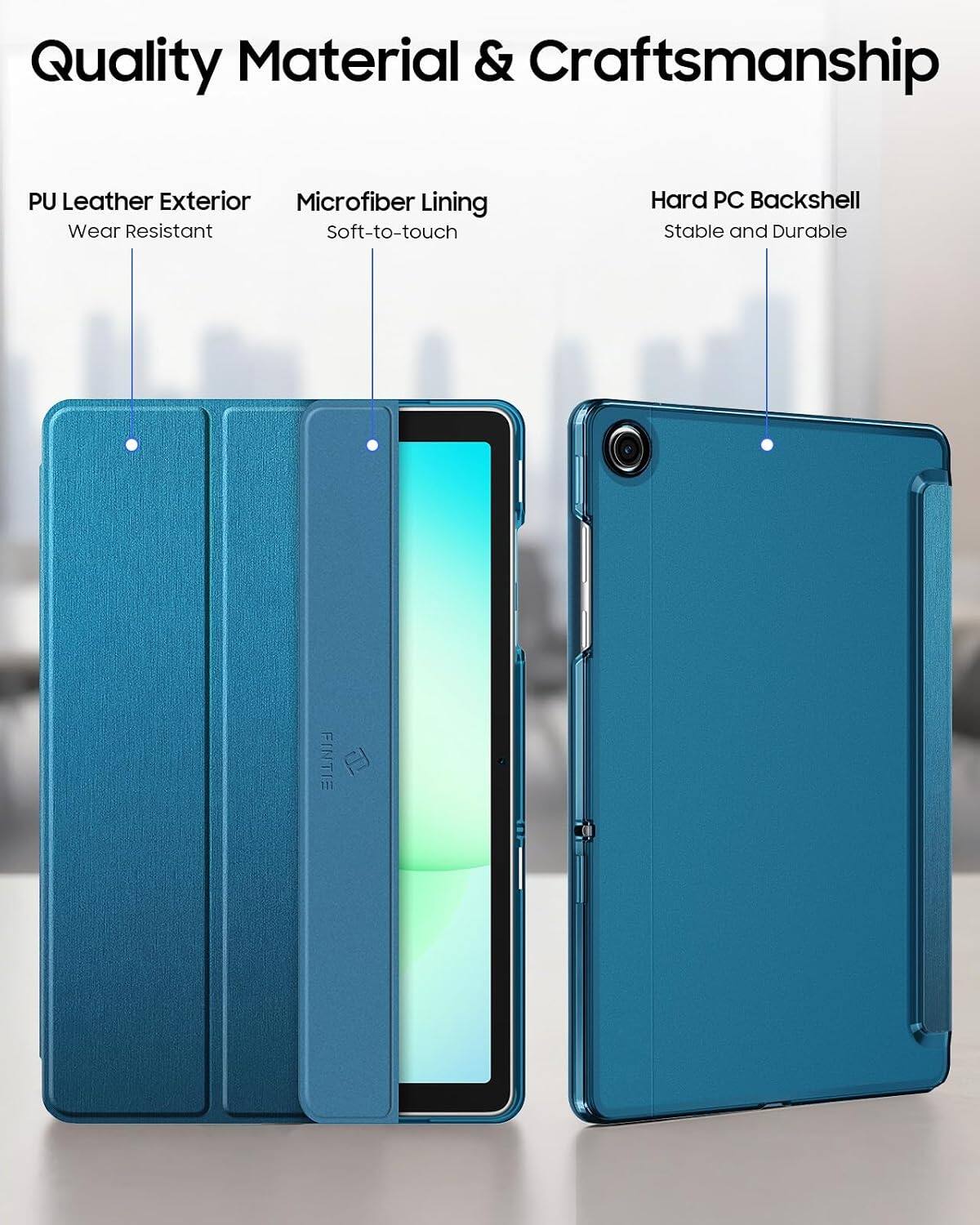 Quality Material & Craftsmanship

PU Leather Exterior
Wear Resistant

Microfiber Lining
Soft-to-touch

Hard PC Backshell
Stable and Durable

FINTIE