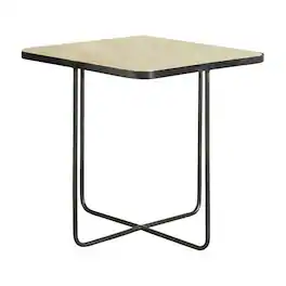 Manhattan Lane - 24 Inch Square Accent Side End Table, Iron, Travertine Marble Top - Natural, Black