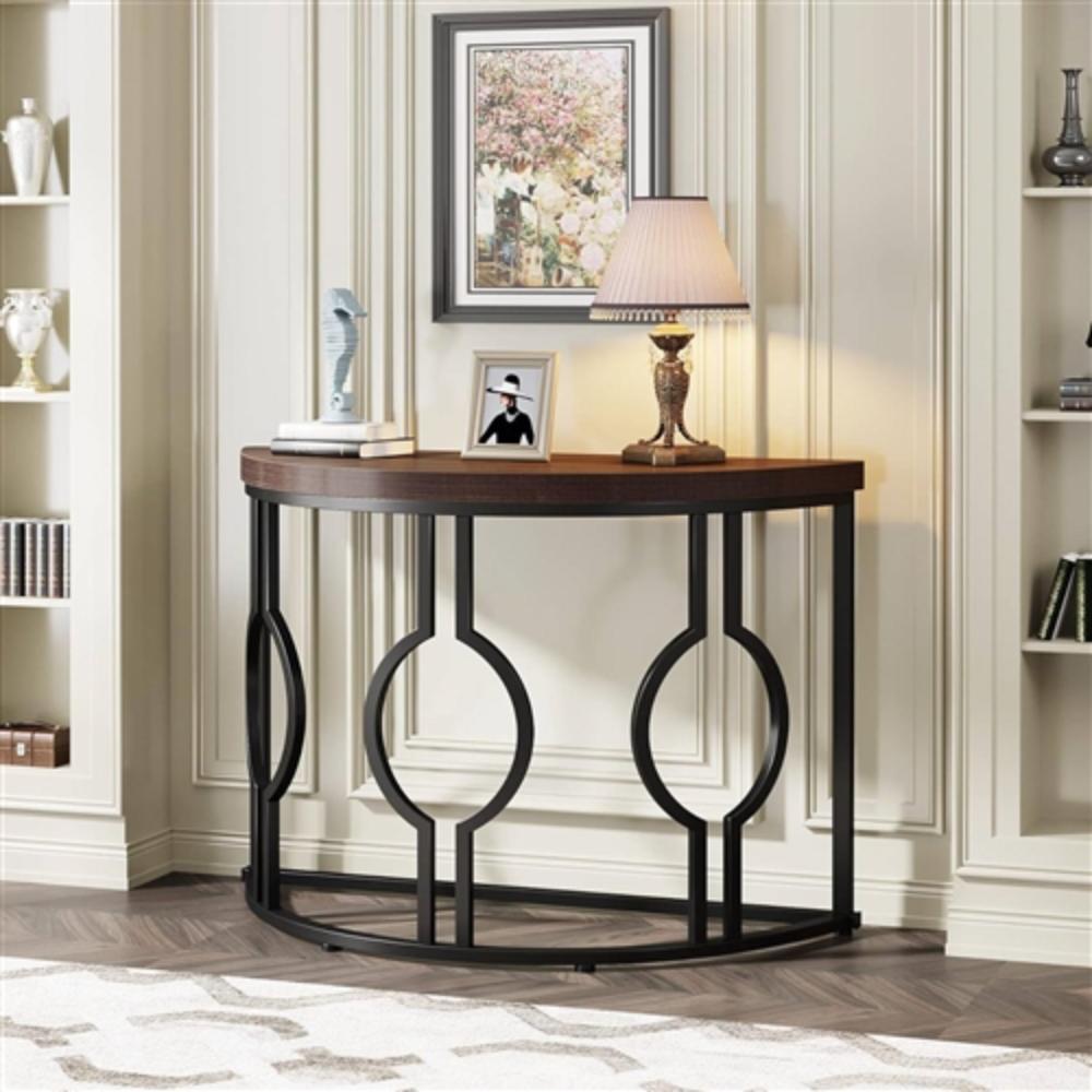 Left. Hivvago - Modern 43-inch Half Moon Accent Console Table with Brown Wood Top Black Frame - Black, Brown.