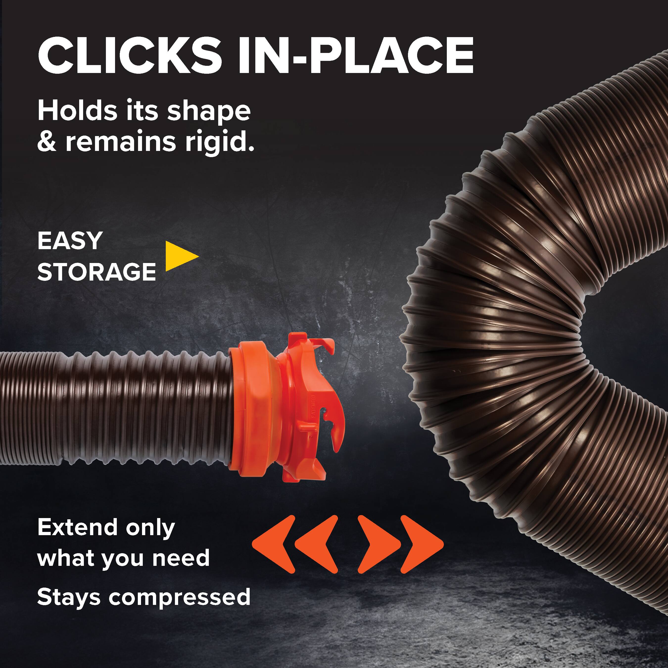 CLICKS IN-PLACE  
Holds its shape & remains rigid.  

EASY STORAGE  
Extend only what you need  
Stays compressed