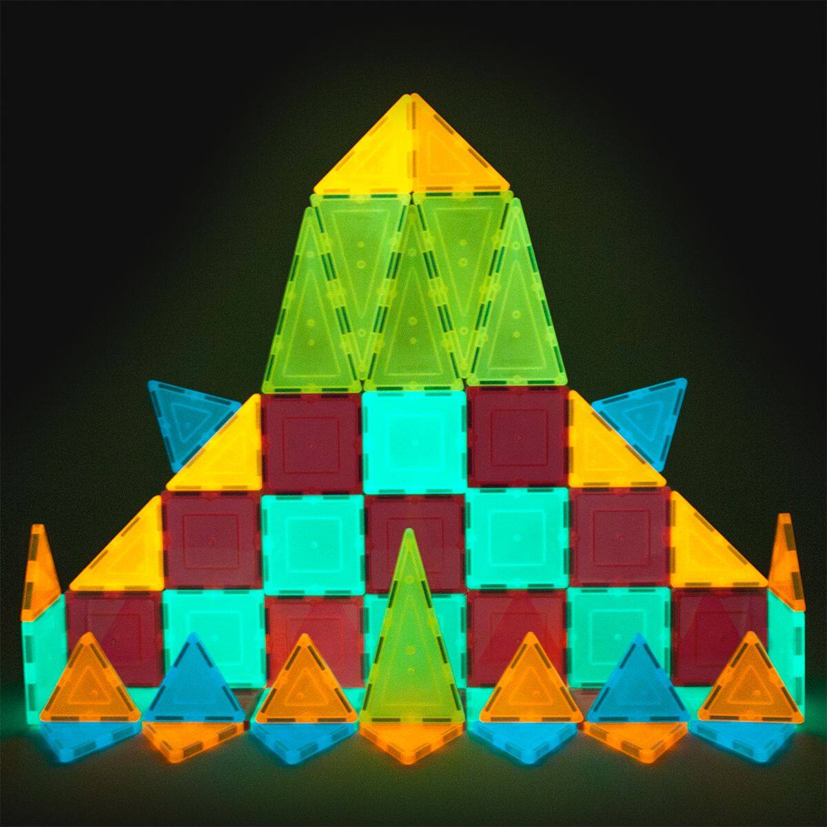 PicassoTiles - PICASSO-TILES Magnetic Tiles for Kids, STEM Building Blocks Educational Toy, Glow In The Dark Magnet Tiles - Multicolor