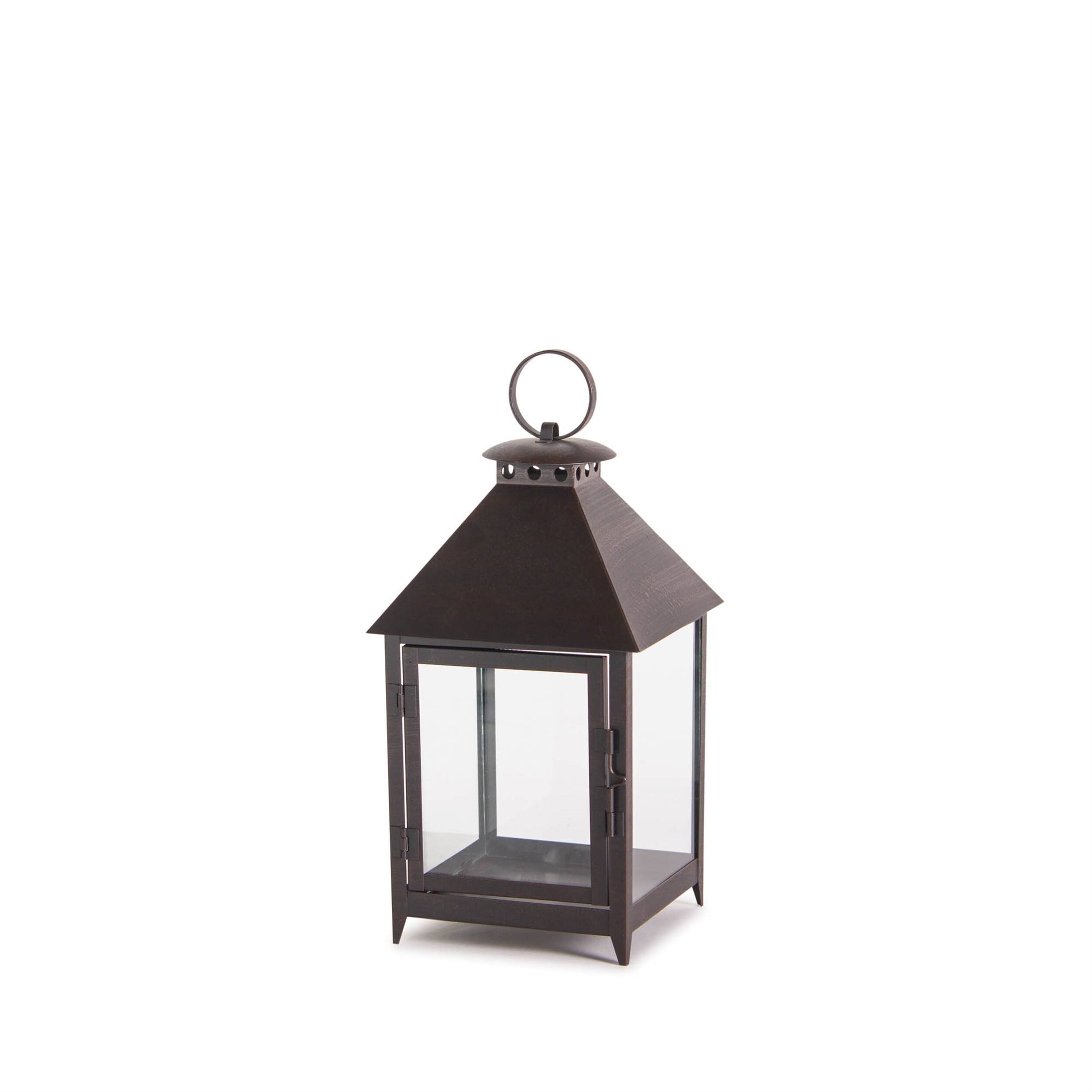 Angle. BreeBe - Footed Iron Metal Lantern (Set of 2) - Black.