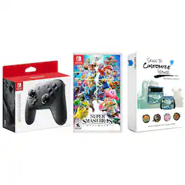 Super Smash Bros Ultimate, Pro Controller and MightySkins Code Bundle for Nintendo Switch - Nintendo Switch, Nintendo Switch – OLED Model