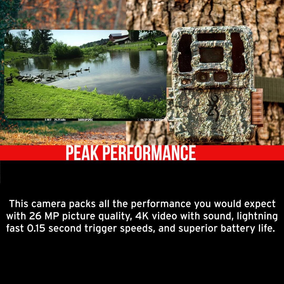 F 3.25 intn DARKOPSPOC 06/27/2022 05:36 PEAK PERFORMANCE

This camera packs all the performance you would expect with 26 MP picture quality, 4K video with sound, lightning fast 0.15 second trigger speeds, and superior battery life.