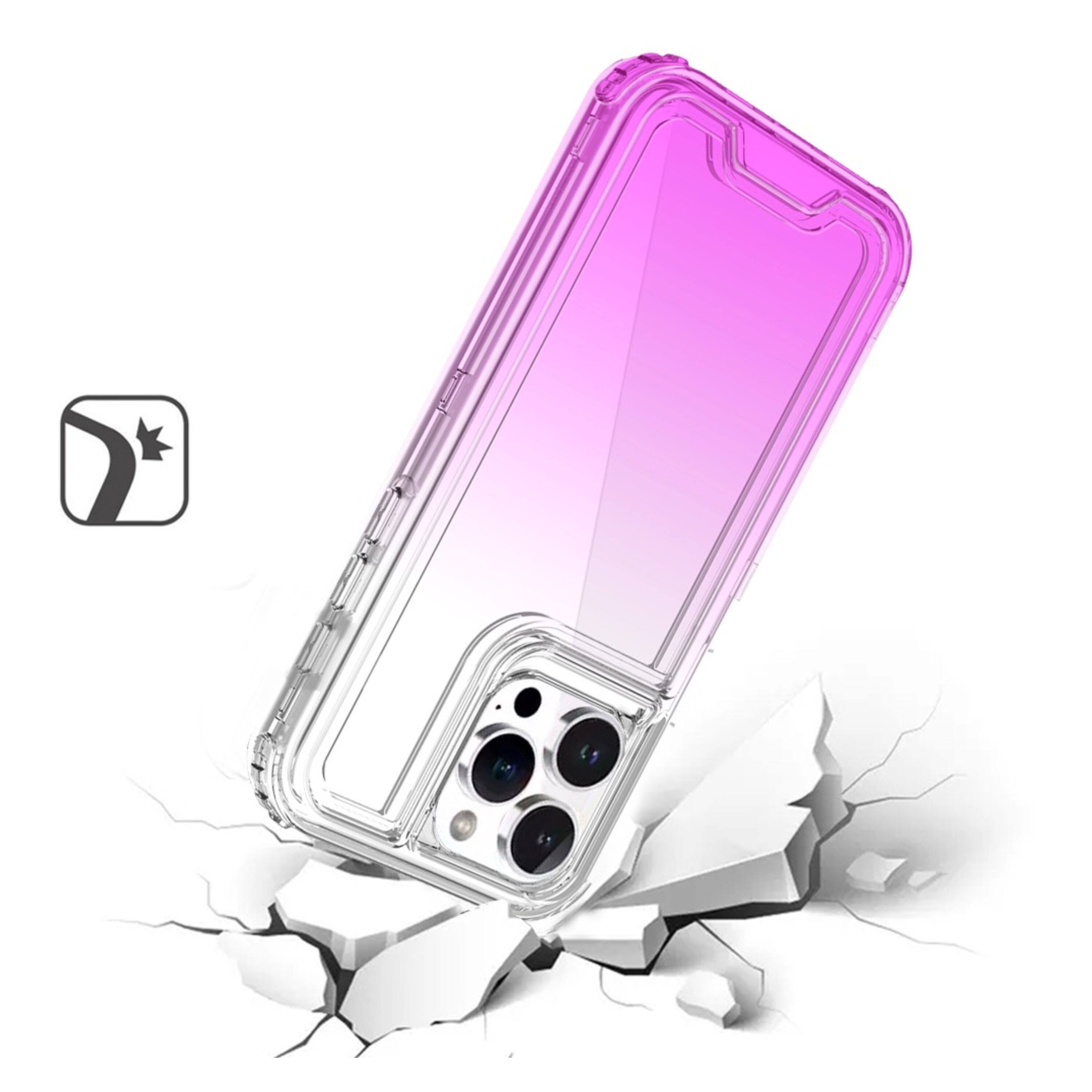 Left. Kitcheniva - Shockproof Hybrid Two Tone Phone Case With Tempered Glass For iPhone 16 Pro Max Clear/Purple - Clear Purple.