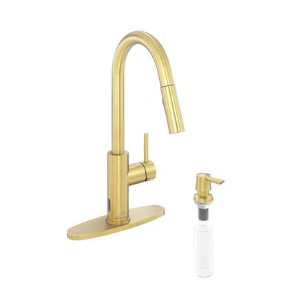 Front. Boyel Living - Infrared Sensor Pull Down Kitchen Faucet Sensitive Motion Low Lead Water Safe Ceramic Valve Deck Plate Gold - Brushed Gold.