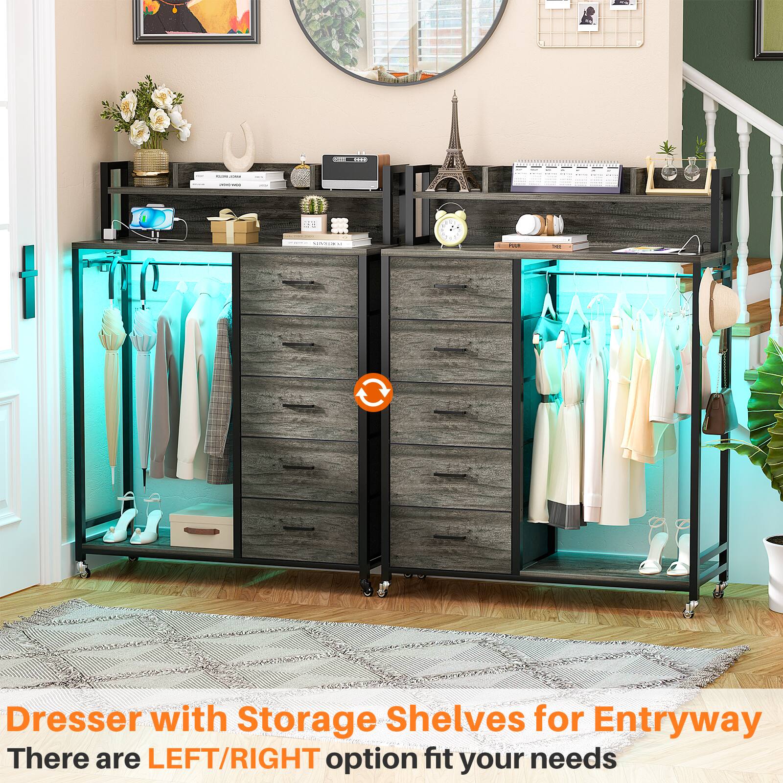 Dresser with Storage Shelves for Entryway  
There are LEFT/RIGHT options to fit your needs