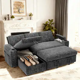 Dyonery - 81" Sectional Sleeper Sofa with Pull Out Couch, L Shaped Bed Convertible Couch with Storage Chaise & Armrest Storage - Dray