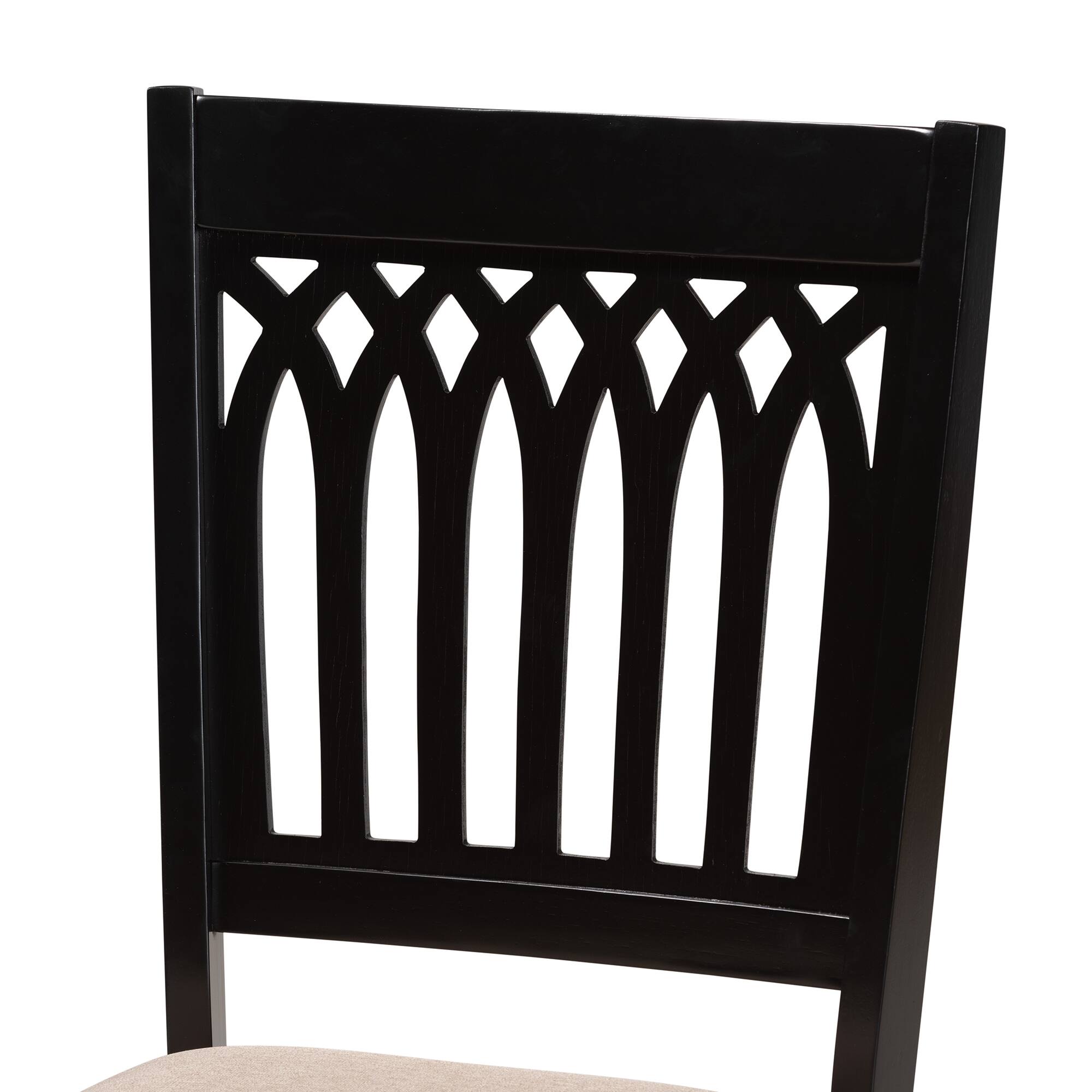 Back. Baxton Studio - Genesis Modern Fabric and Finished Wood 2-Piece Dining Chair Set - Beige/Dark Brown.