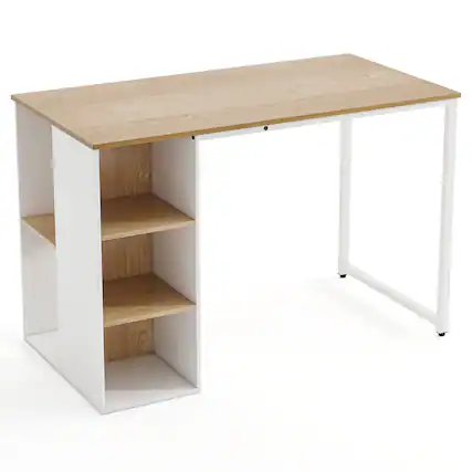 Front. Gymax - Gymax 45’’ Computer Desk Modern Home Office Desk w/ 5 Storage Compartments - Natural, White.