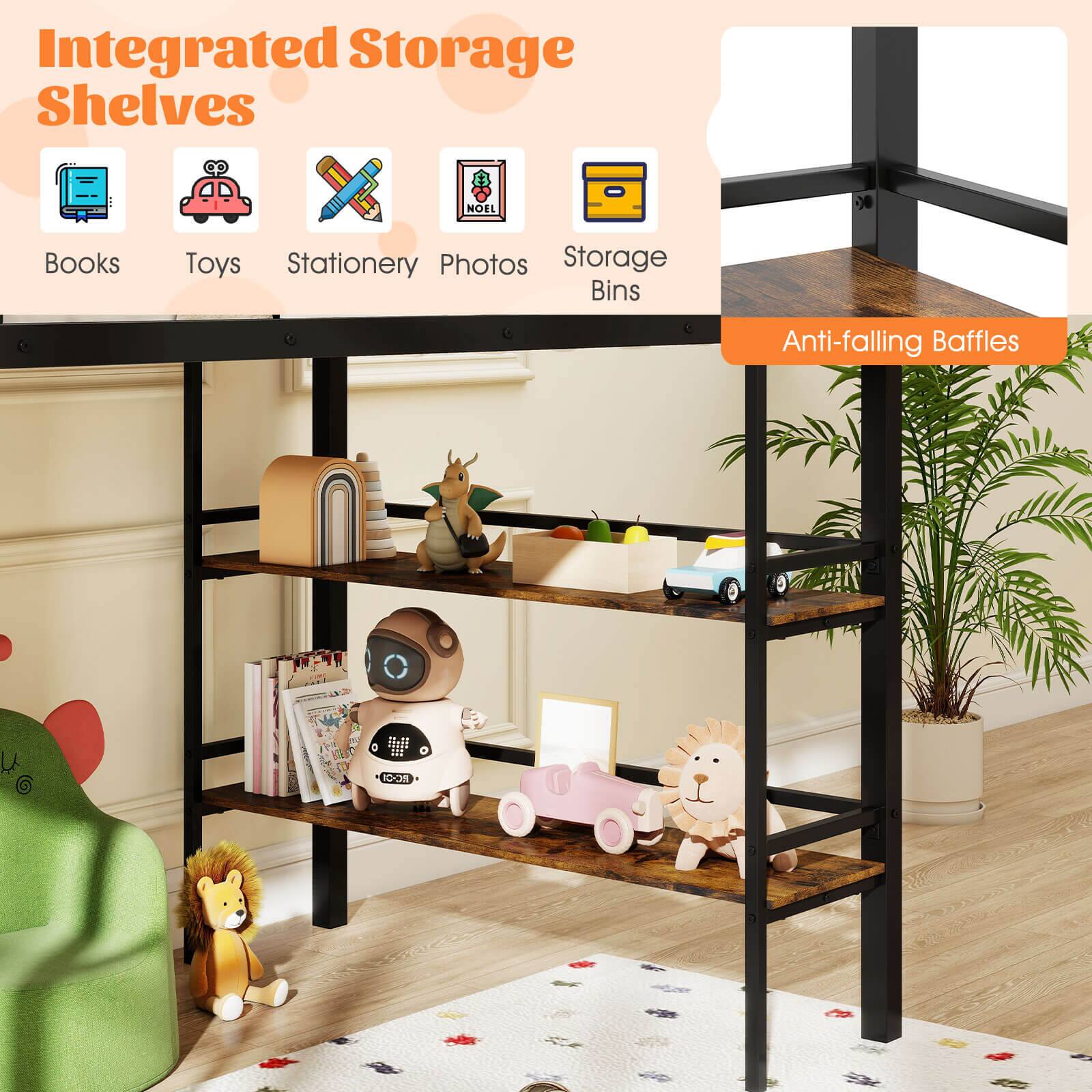 Integrated Storage Shelves

- Books
- Toys
- Stationery
- Photos
- Storage Bins

Anti-falling Baffles