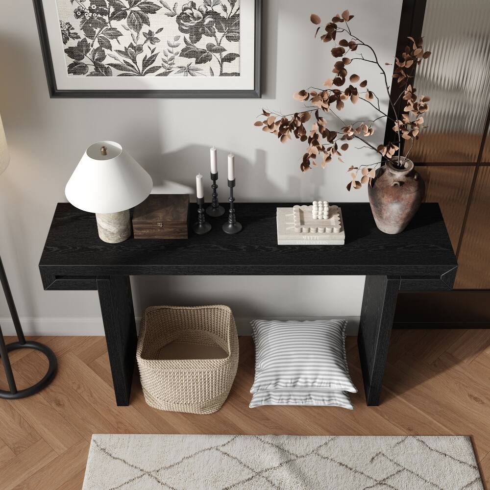 Back. Loheer - Loheer 60 Inch Rustic Farmhouse Console Table Black Distressed Wood Entryway Sofa Side Table for Living Room Hallway - Black.