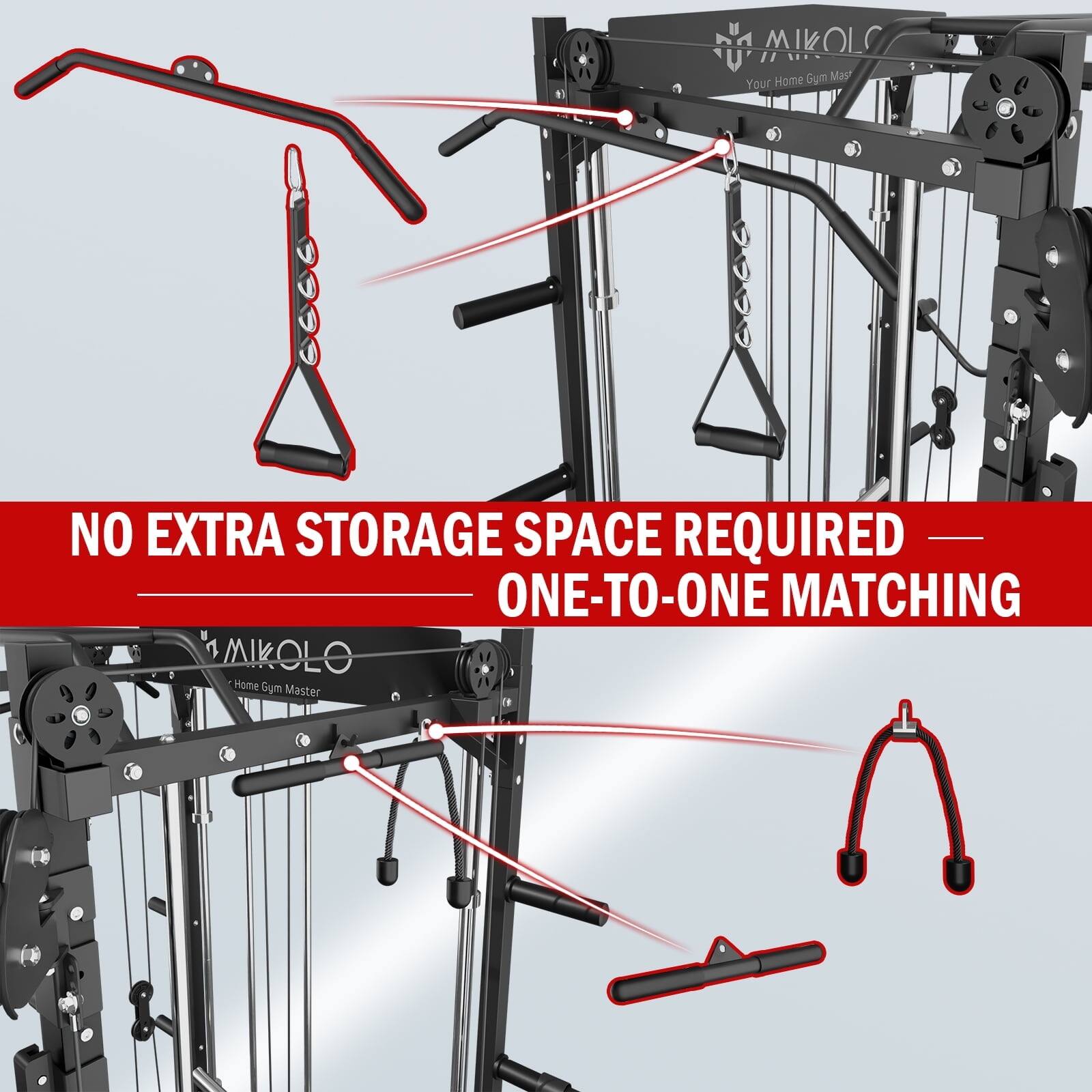 MIKOLO Home Gym Master, Your Home Gym Master, NO EXTRA STORAGE SPACE REQUIRED, ONE-TO-ONE MATCHING