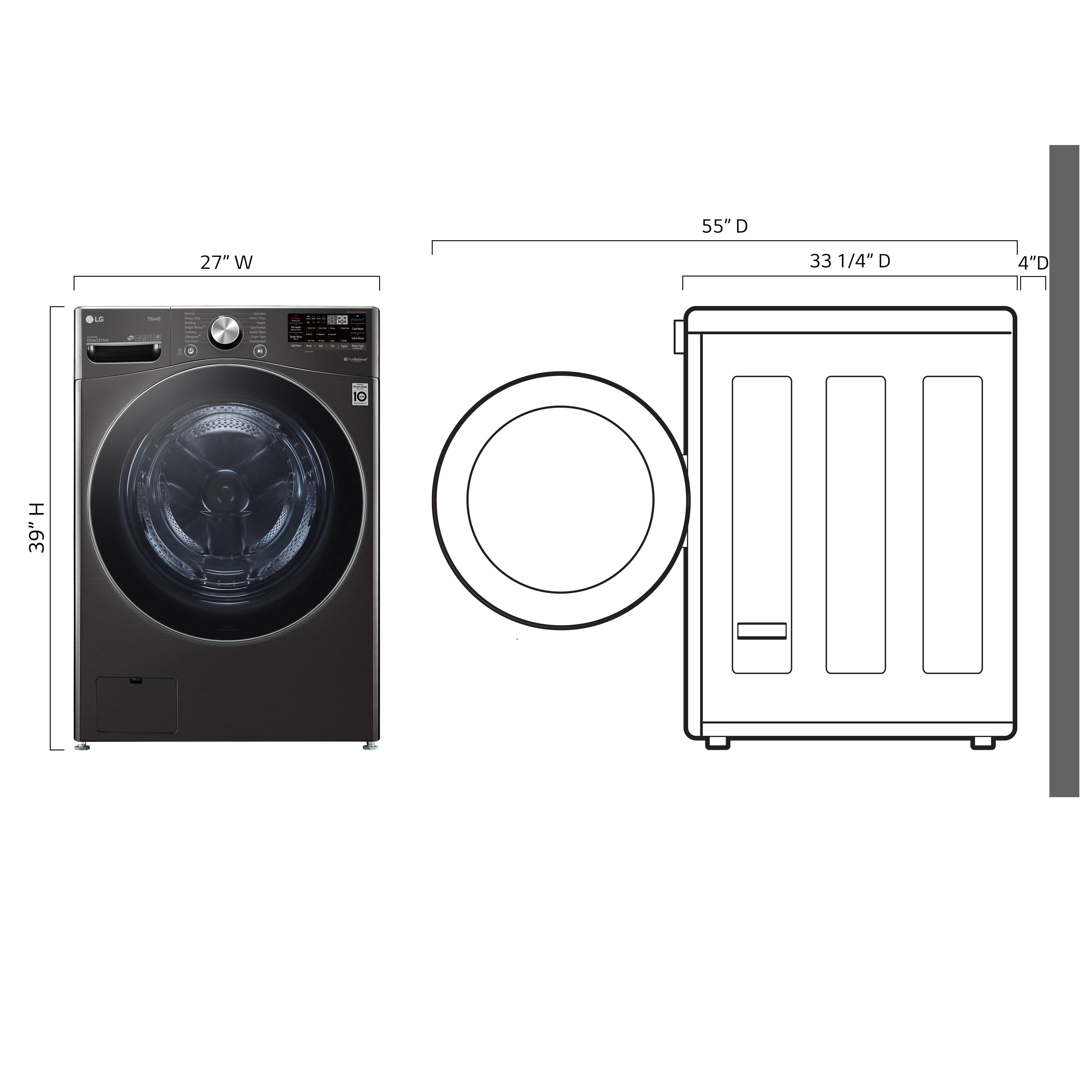 Left. LG - 5.0 Cu. Ft. High-Efficiency Stackable Smart Front Load Washer with Steam and Built-In Intelligence - Black Steel.