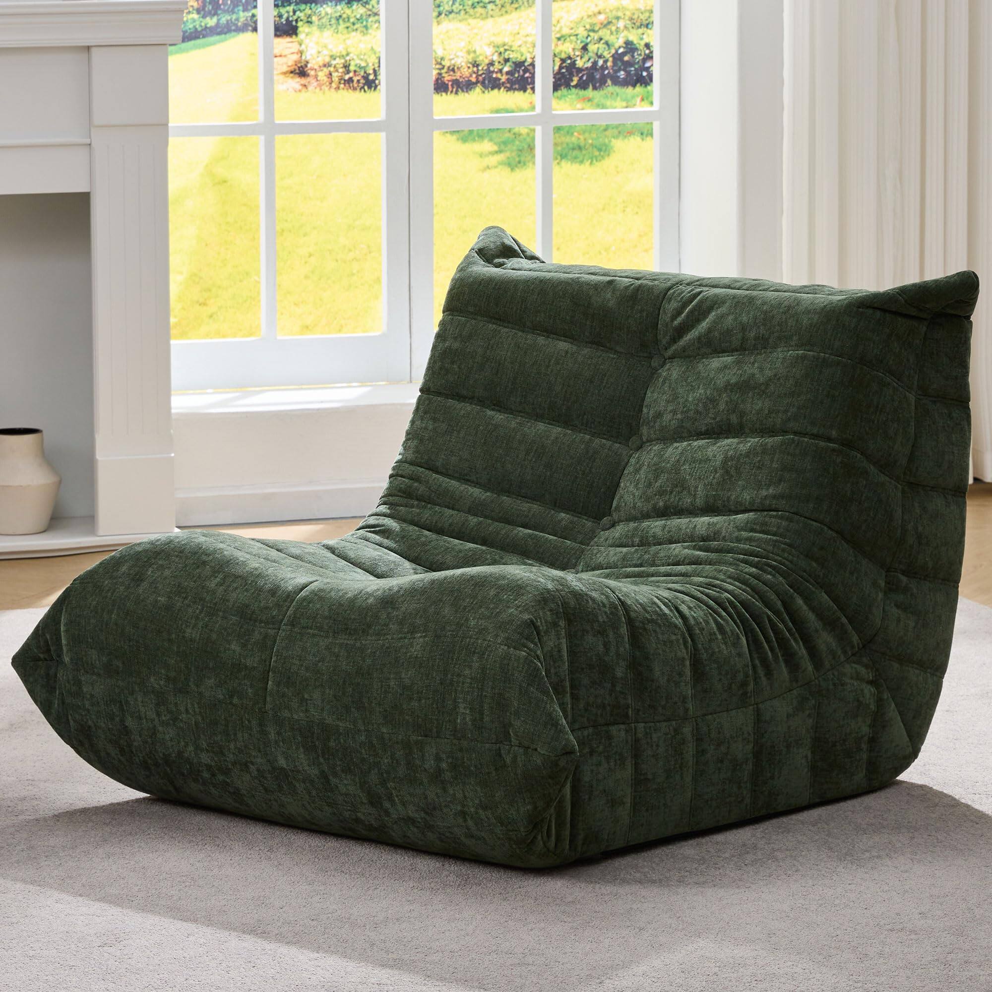 JETRANSPORT - Bean Bag Chairs For Adults Giant Chair Memory Foam Beanbag Sofa With Filler Faux Fireside Beanbags Lazy - Green Chenille Single