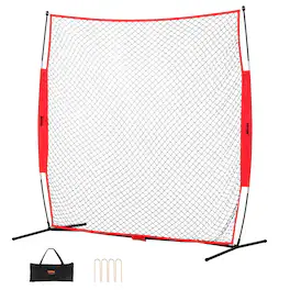 VEVOR - Barricade Backstop Net, 7x7 ft Ball Sports Barrier Netting, Portable Practice Equipment with Carry Bag - Red