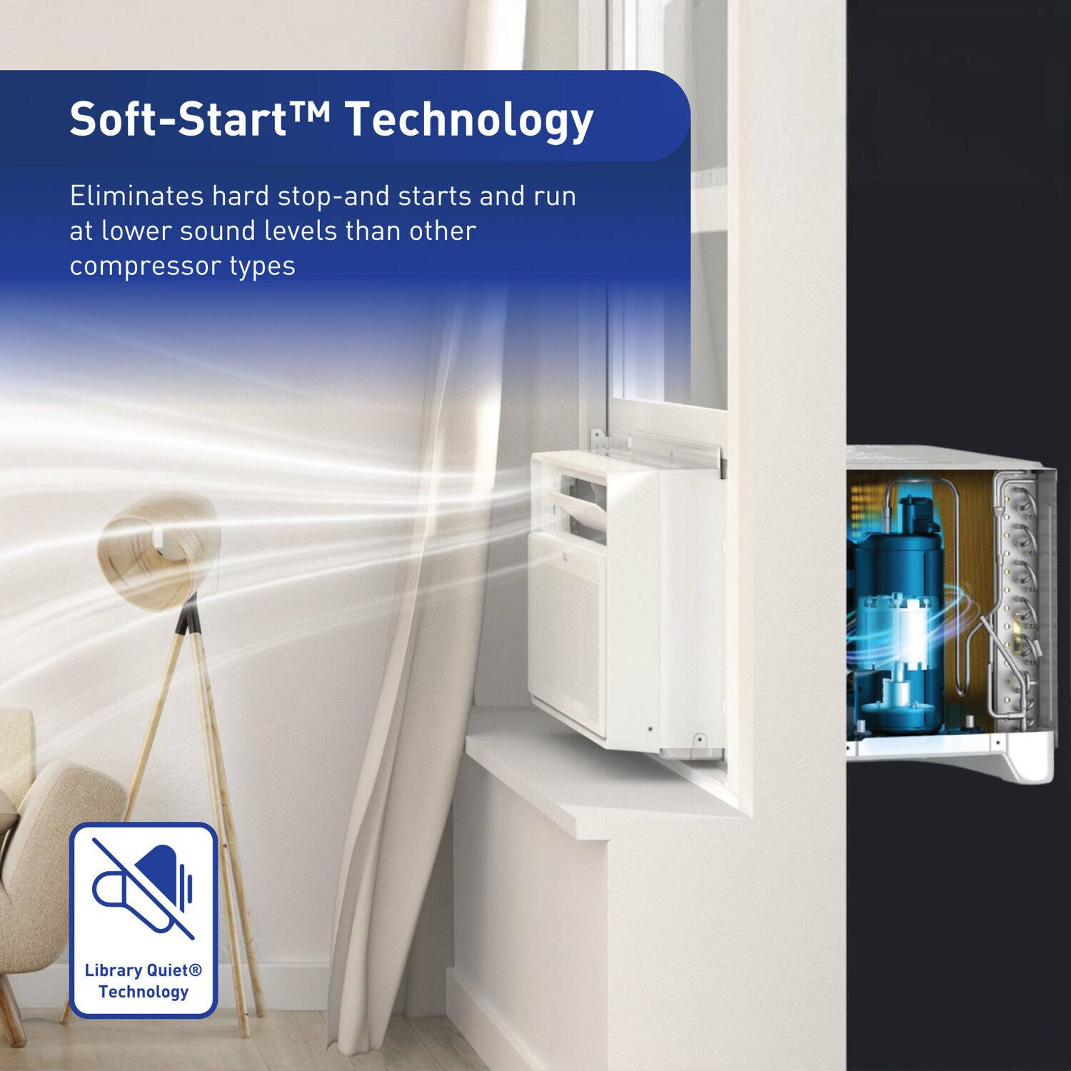 Soft-Start™ Technology  
Eliminates hard stop-and starts and run at lower sound levels than other compressor types  

Library Quiet® Technology