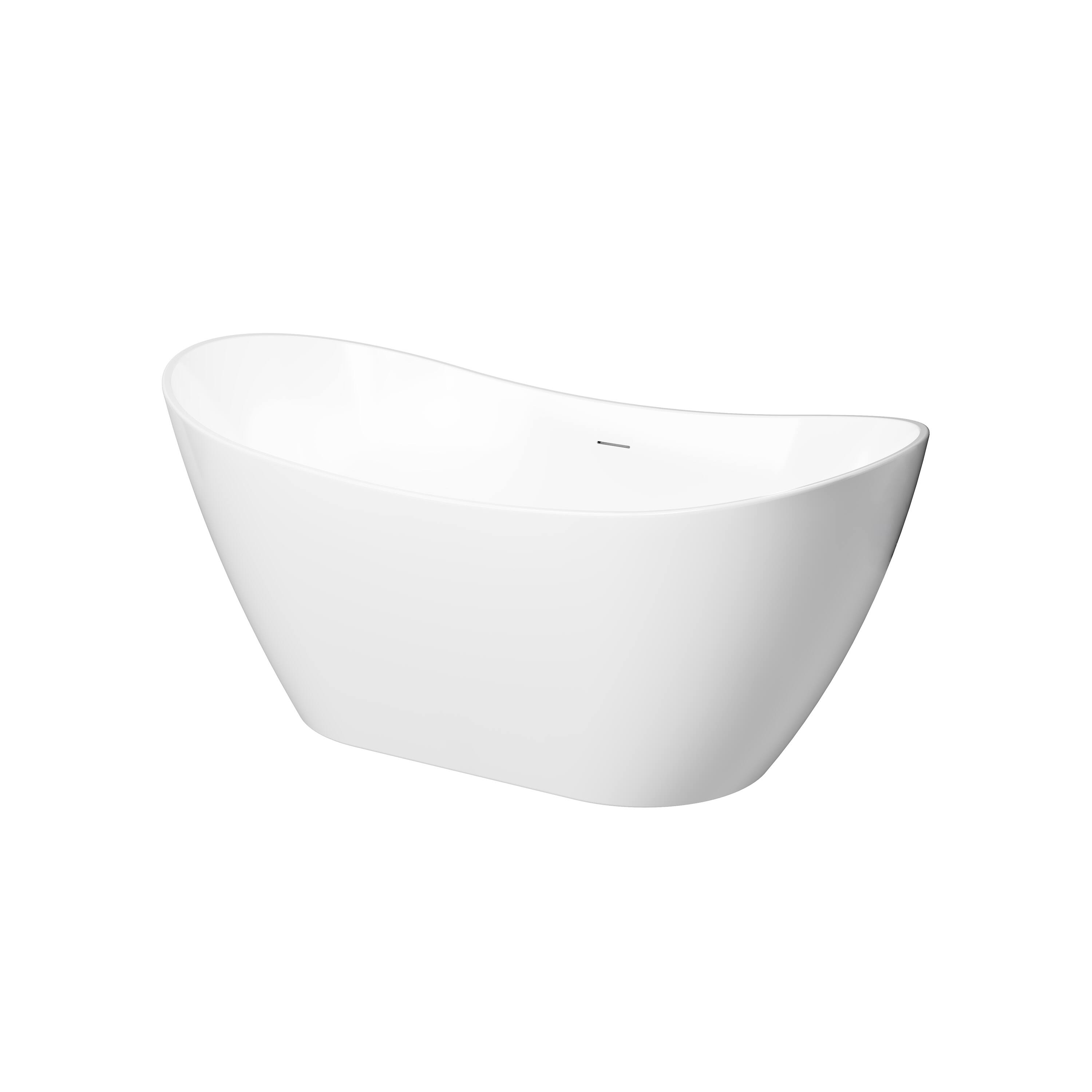Alt View 10. WELLFOR - Vela 60 in. x 29 in. Acrylic Oval Freestanding Soaking Bathtub with Center Drain and Overflow - White.