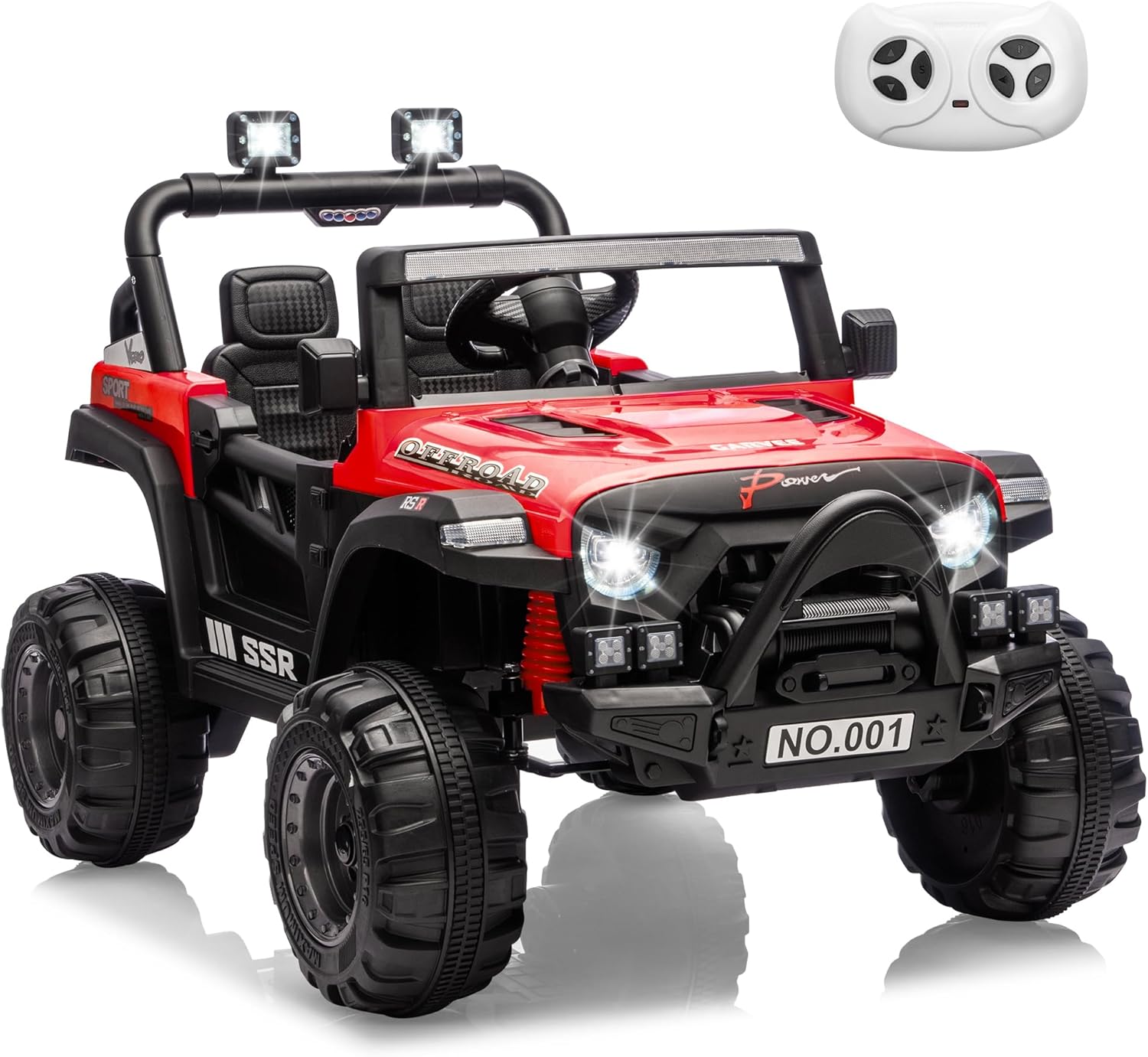 Homhougo - 12V Kids Ride On Car w/ Parent Remote, Spring Suspension, Bluetooth Music, LED Lights, Red