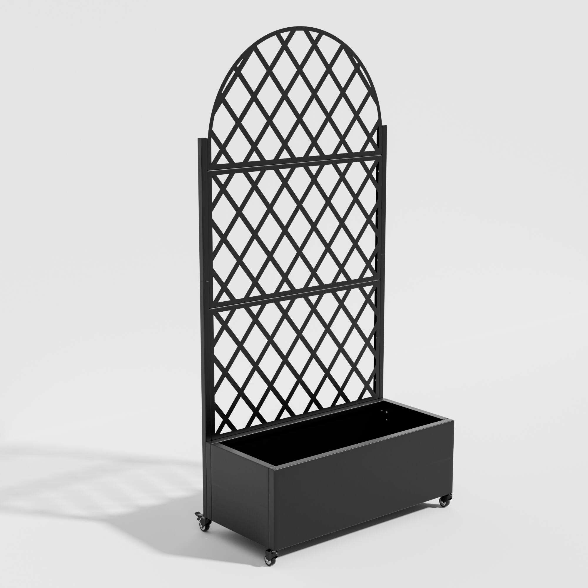 Angle. PexFix - 72 in. H x 35 in. W Diamond Pattern Arch Metal Planter Box Raised Garden Beds with Trellis-Ideal for Balcony - Black.