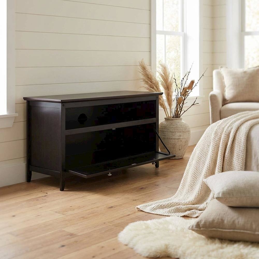 Alt View 2. FurniFact - Dark Espresso TV Stand with Transitional Style and Solid Wood Finish - Brown.