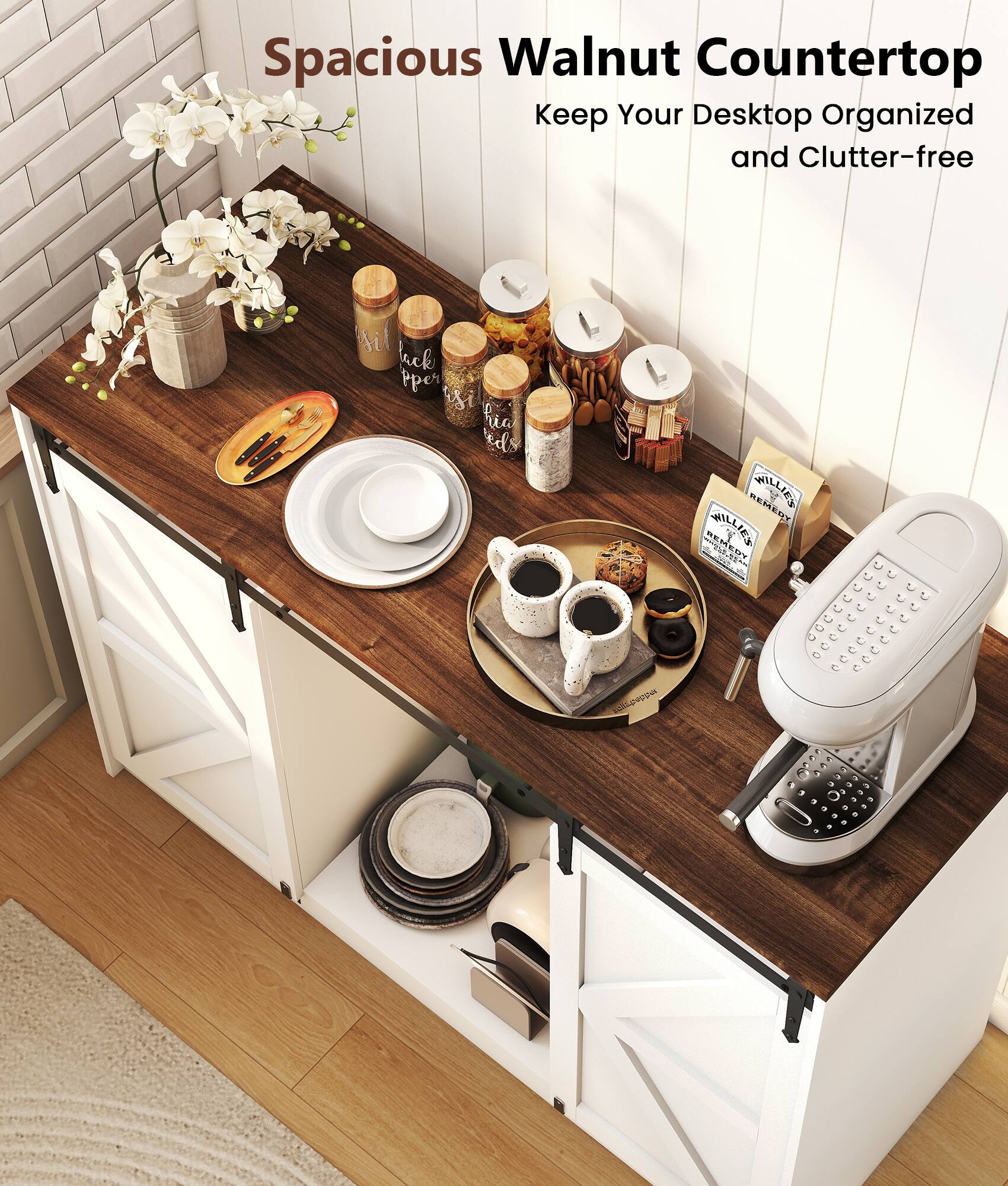 Spacious Walnut Countertop  
Keep Your Desktop Organized and Clutter-free