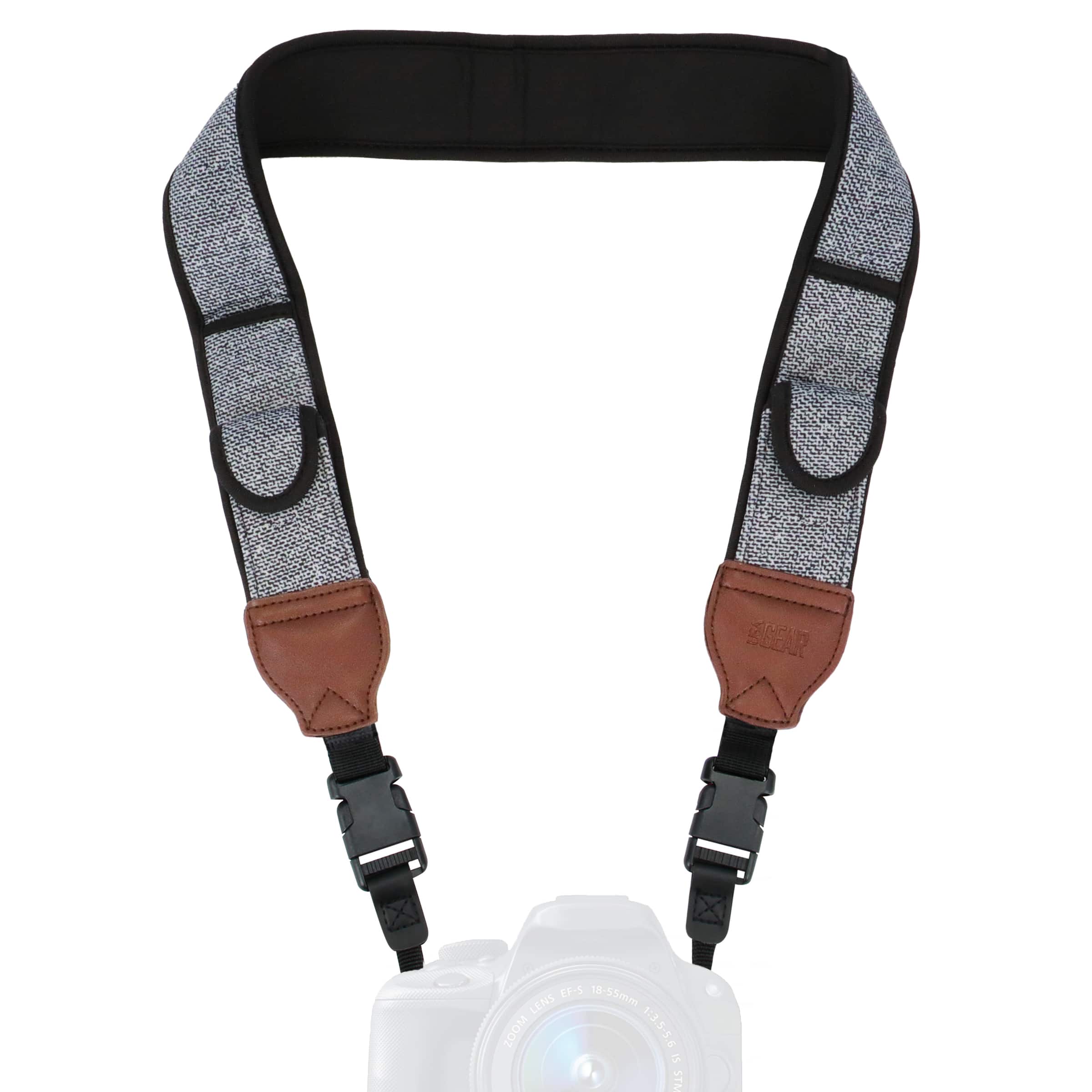 USA Gear - TrueSHOT Camera Neck Strap with Accessory Pockets (Grey Woven Pattern)