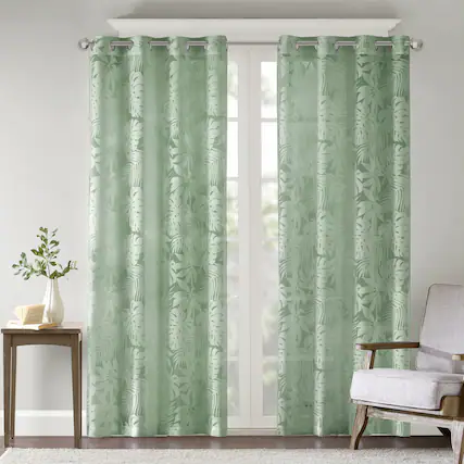 Front. BreeBe - Palm Leaf Burnout Window Sheer Sage Green 50x95' - Sage Green.