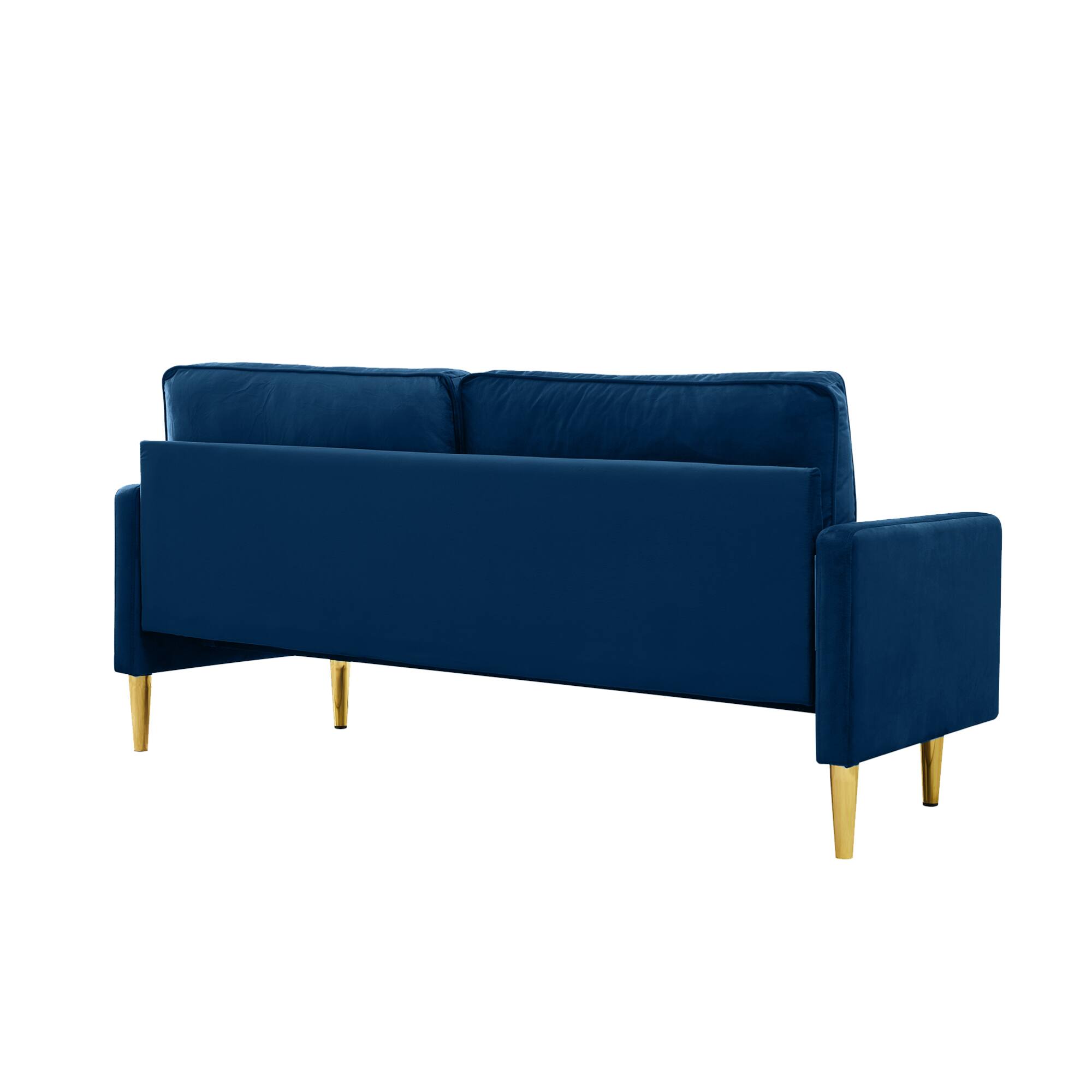 Angle. GOODSILO - 65-Inch Minimalist Velvet Sofa with Metal Legs and Cushions, Perfect for Living Room or Bedroom - Navy.