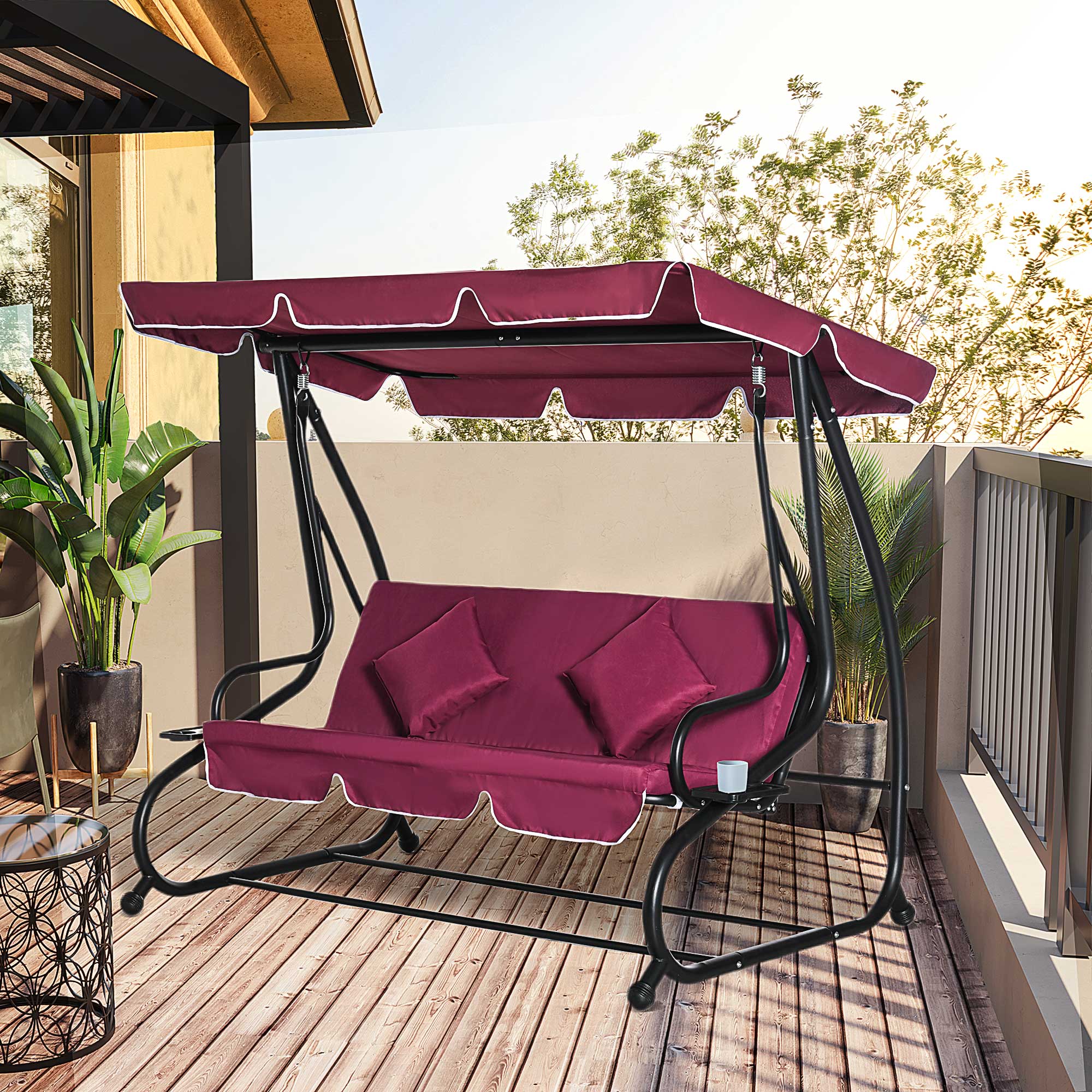 Angle. Outsunny - Outsunny 3-Seat Outdoor Patio Swing Chair Converting Flatbed.