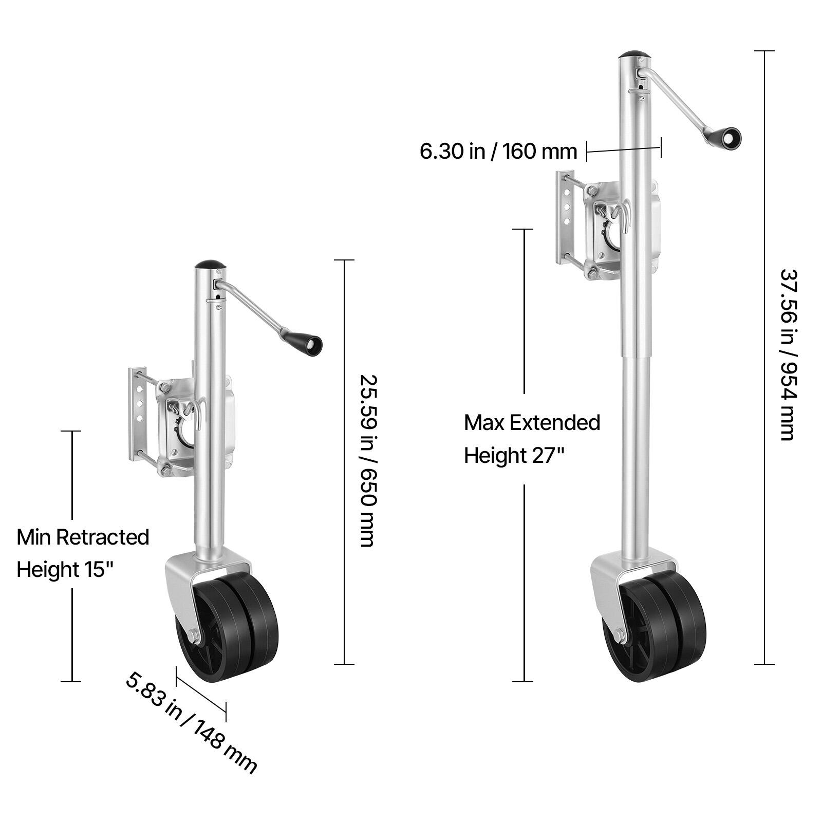Min Retracted Height 15" 5.83 in / 148 mm  
25.59 in / 650 mm  
6.30 in / 160 mm  
Max Extended Height 27" 37.56 in / 954 mm
