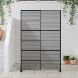 PexFix - 72 in. x 47 in. Rattan Horizontal Pattern Metal Outdoor Privacy Screen & Panels, Freestanding Garden Divider Fence - Black