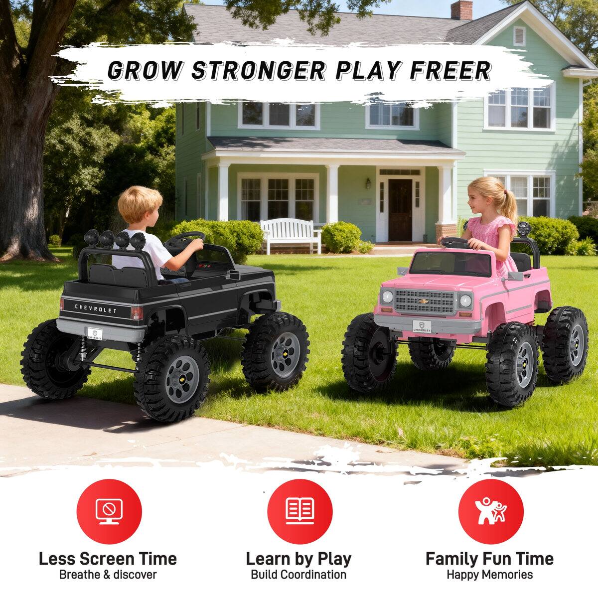 GROW STRONGER PLAY FREER  
CHEVROLET  

Less Screen Time  
Breathe & discover  

Learn by Play  
Build Coordination  

Family Fun Time  
Happy Memories
