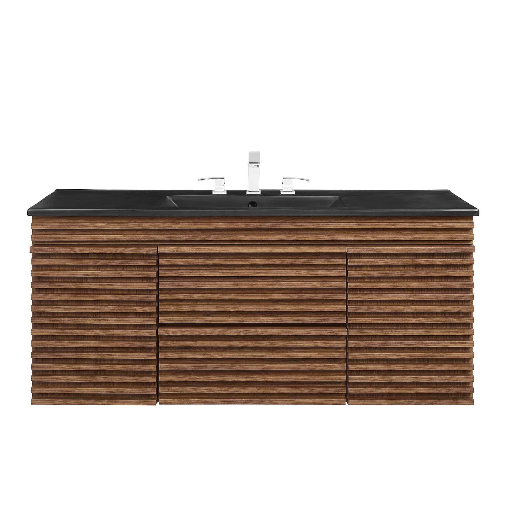 Alt View 2. Modway - Render 48" Wall-Mount Bathroom Vanity Basin Included by Modway - Walnut Black.