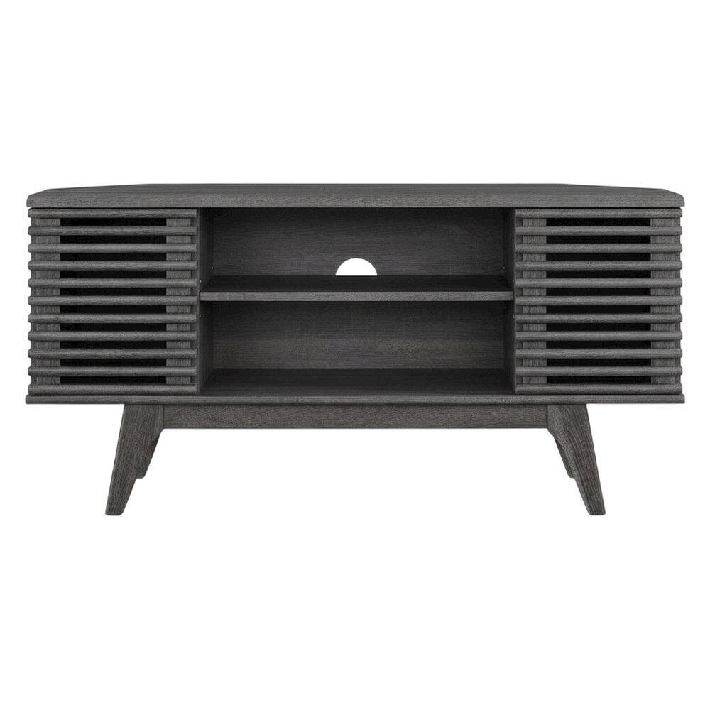 Back. FurniFact - Gray wood corner TV stand with sleek design and sturdy construction - Gray.