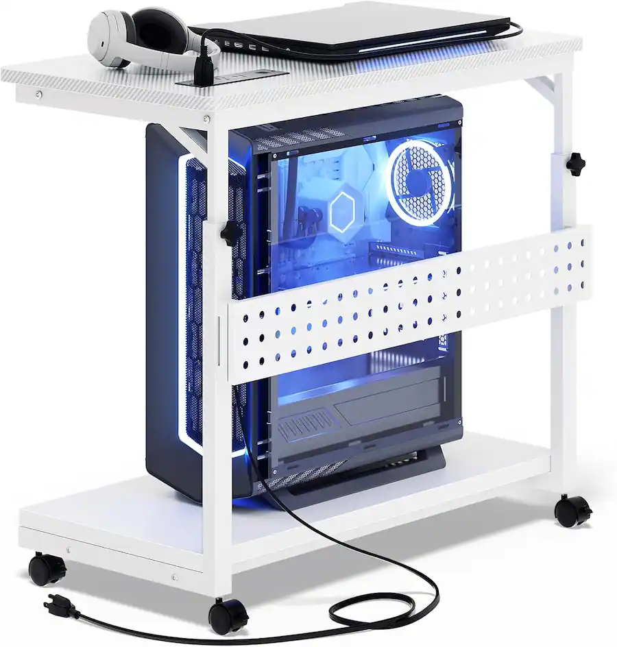 Aheaplus 4 Level Height Adjustable Computer Tower Stand with Power ...